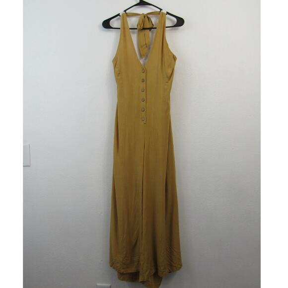 Oddi Medium Yellow Wide Leg Halter Neck Jumpsuit Goldenrod Mustard Cotton - Picture 1 of 6